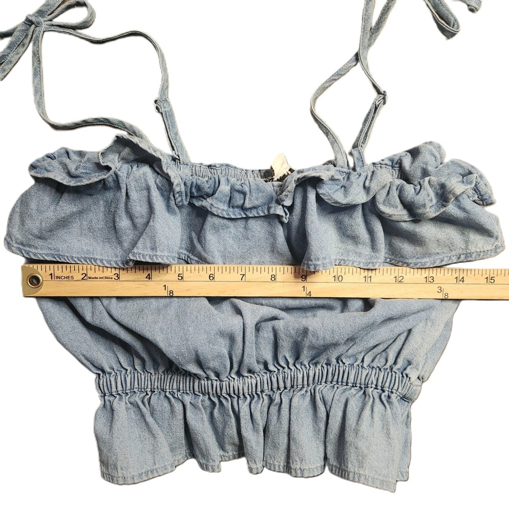 American Eagle Blue Ruffled Denim Sleeveless Crop Top Extra Small - Picture 6 of 8